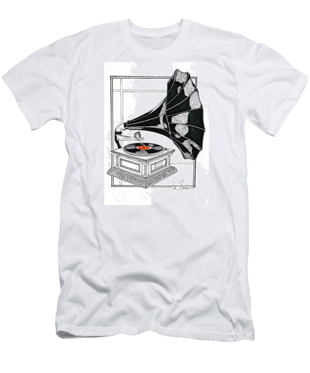 Phonographs T-Shirt featuring the drawing The Real Caruso by Ira Shander