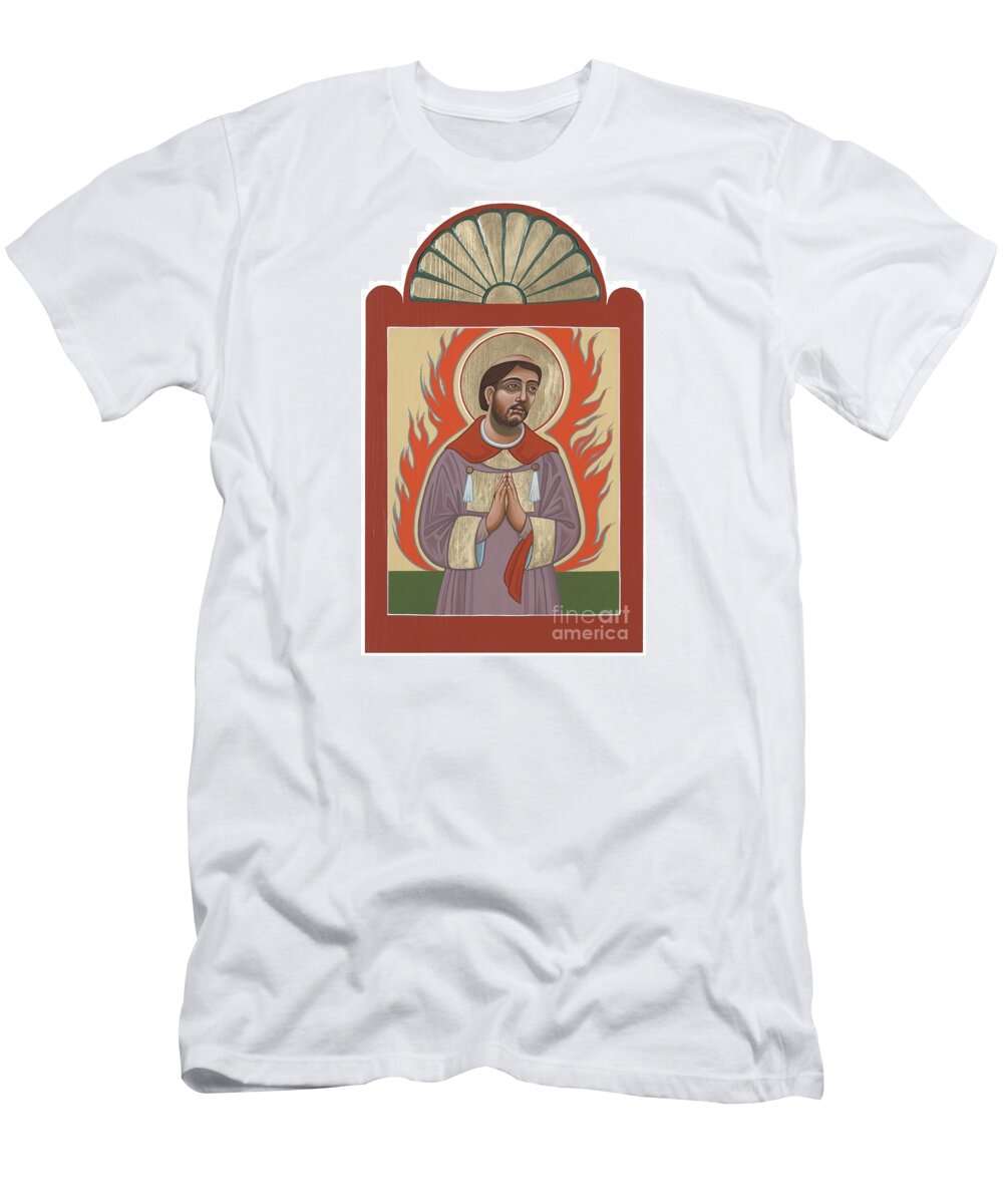 Look Closely At This Image Of San Lorenzo To See The Rough And Carved Wood Of This Retablo. T-Shirt featuring the painting The Retablo of San Lorenzo del Fuego 253 by William Hart McNichols