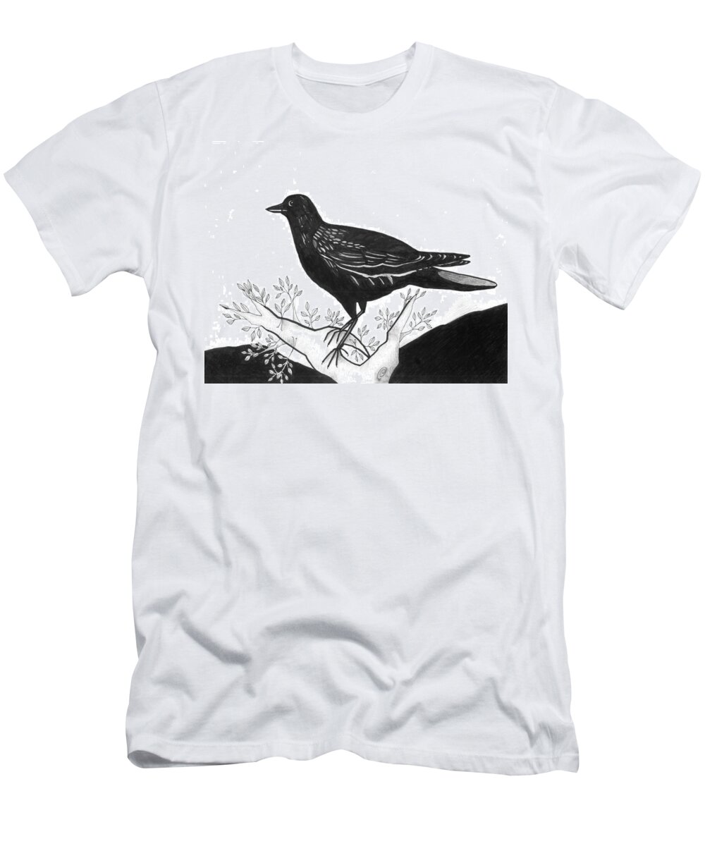 Bird T-Shirt featuring the drawing The Witness by Helena Tiainen