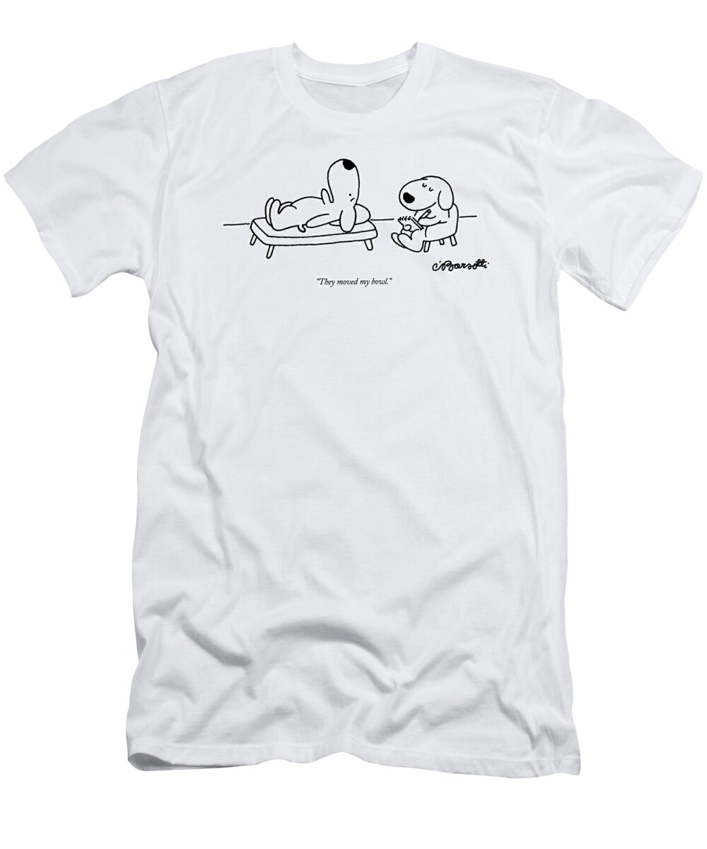 Animals T-Shirt featuring the drawing They Moved My Bowl by Charles Barsotti