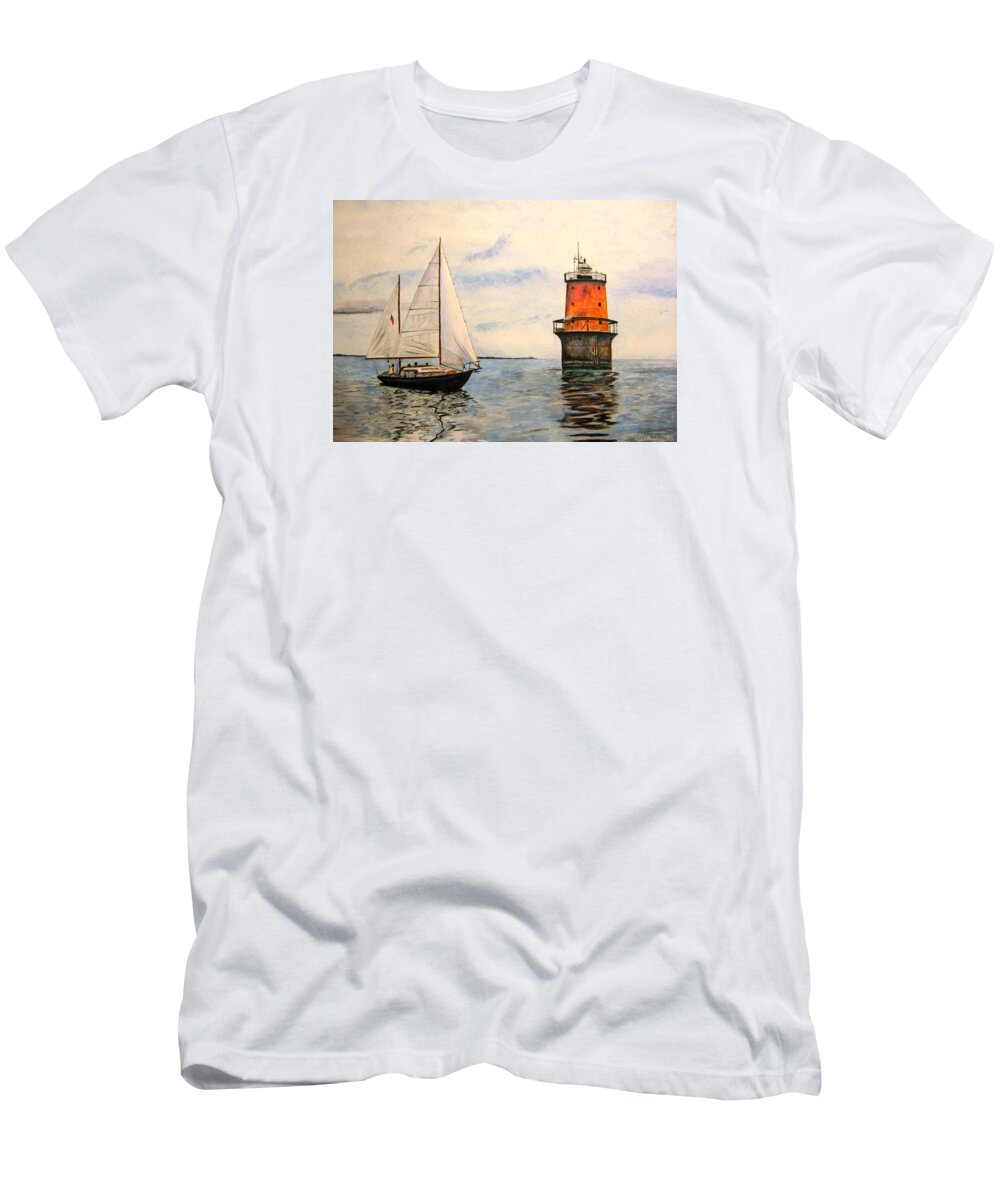 Lighthouse T-Shirt featuring the painting Thimble shoals light by Stan Tenney