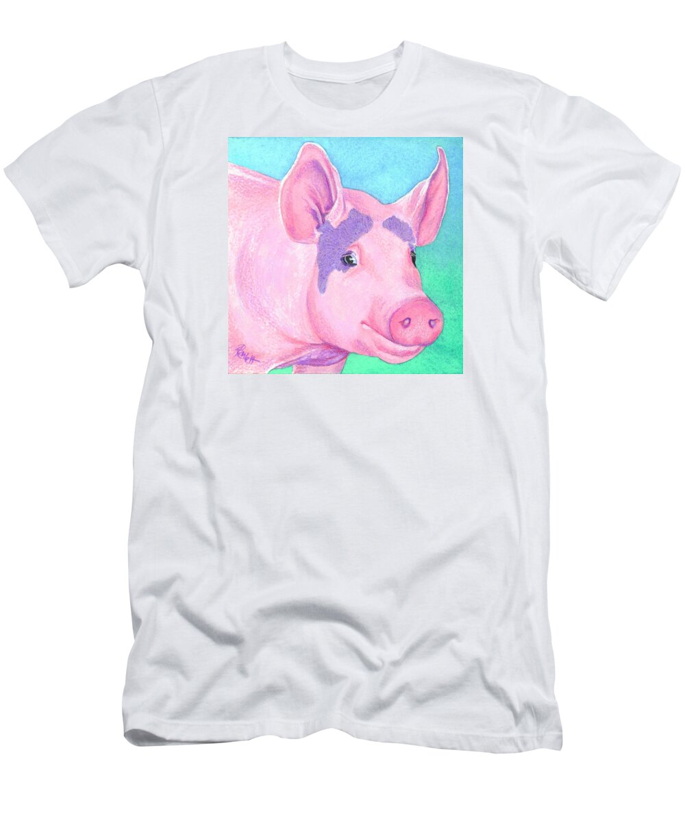 Pig T-Shirt featuring the painting This Little Piggy by Ann Ranlett