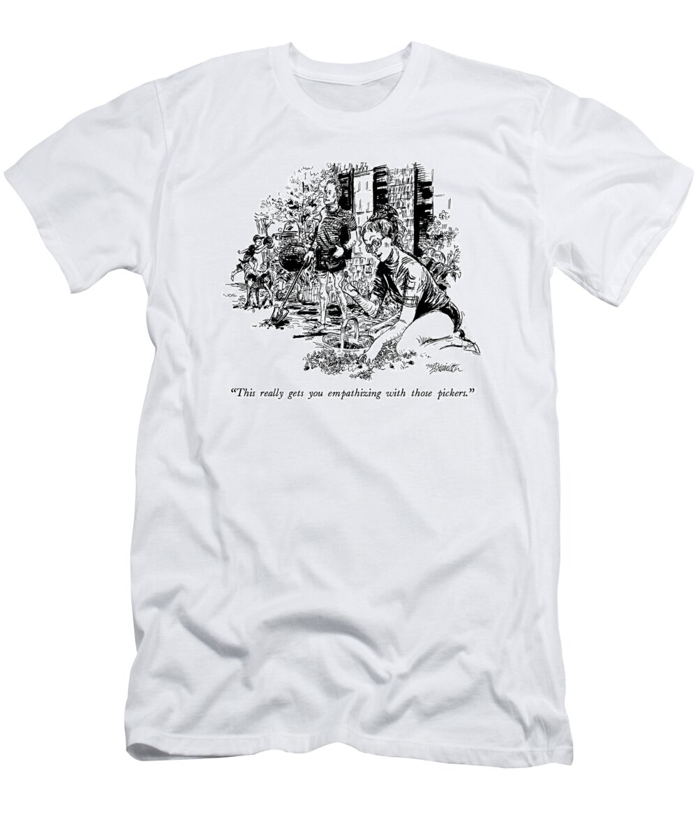 Man To Women Picking Vegetables In Garden.) Nature T-Shirt featuring the drawing This Really Gets You Empathizing With Those by William Hamilton