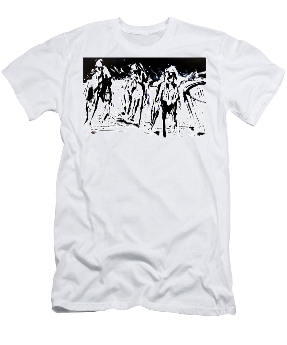 Horse Racing T-Shirt featuring the painting Three I See by John Gholson