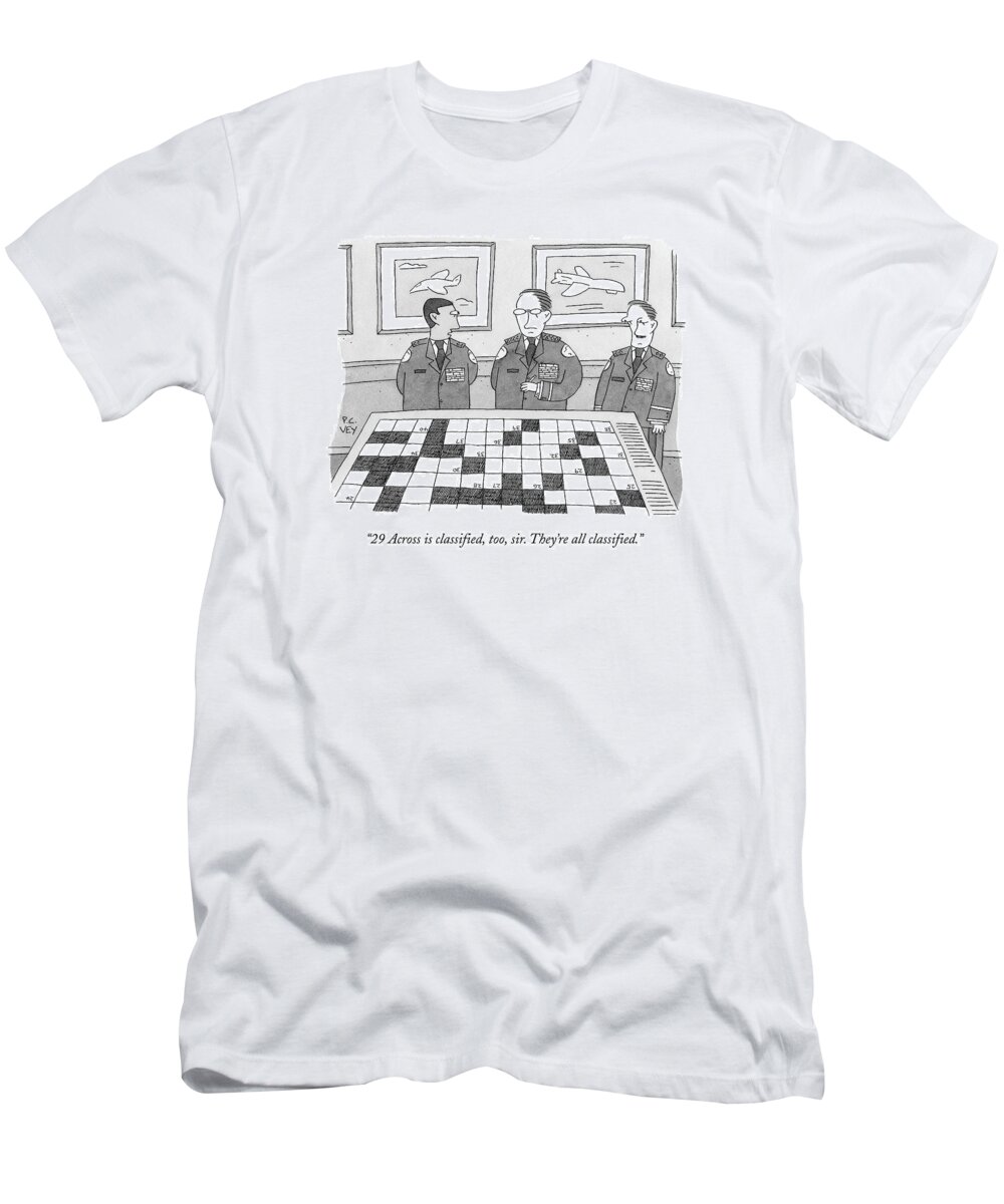 Military T-Shirt featuring the drawing Three Men In Military Officer Clothes Look by Peter C. Vey
