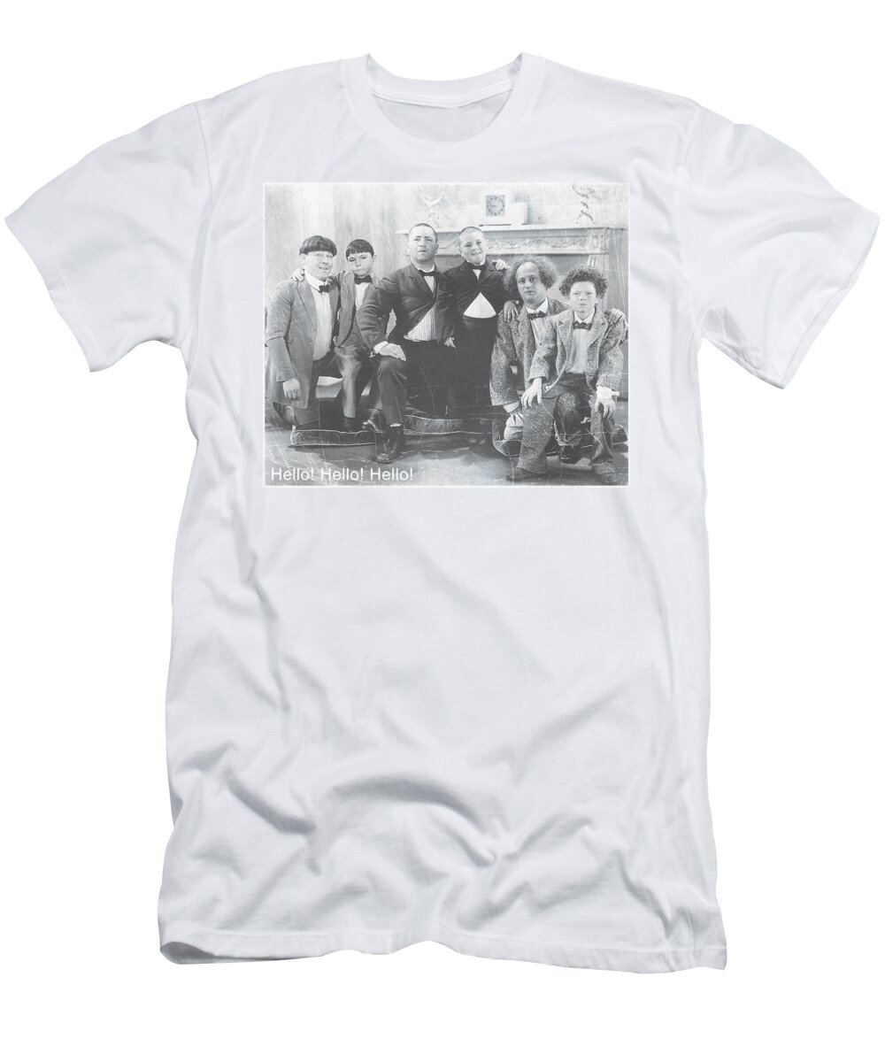 The Three Stooges T-Shirt featuring the digital art Three Stooges - Hello by Brand A