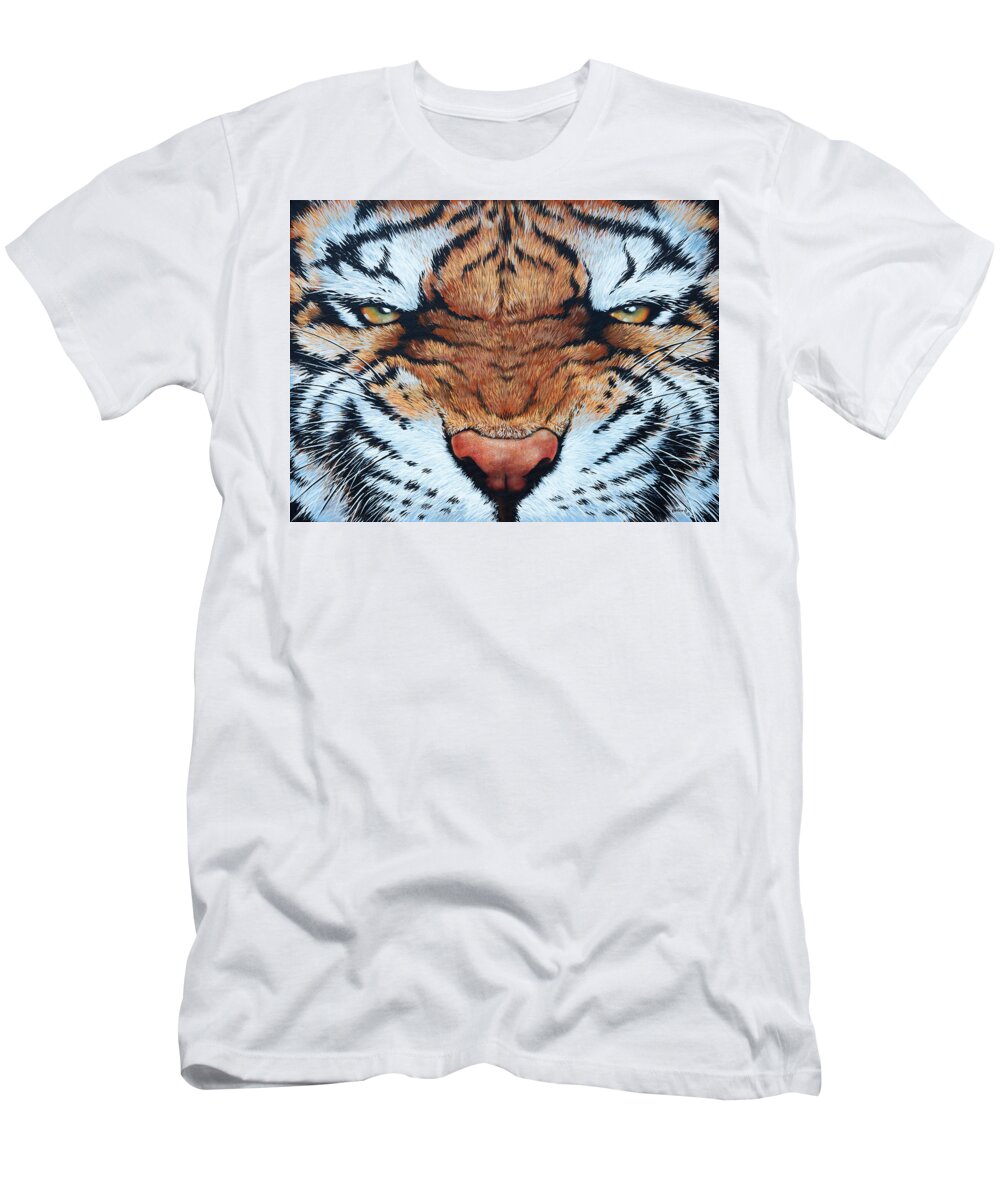 Cat T-Shirt featuring the painting Tiger Eyes by Glenn Pollard