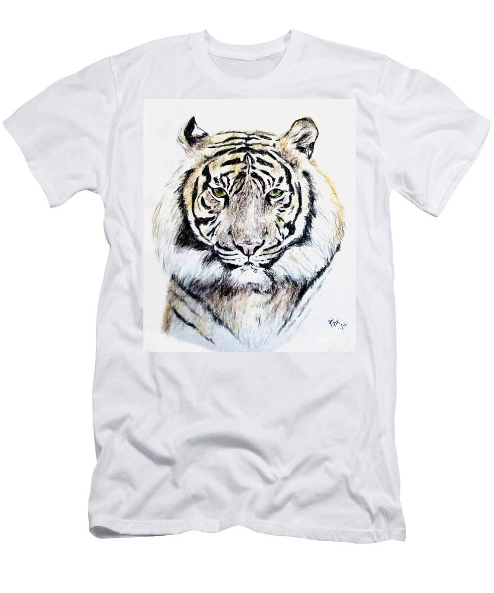Tiger T-Shirt featuring the drawing Tiger Portrait by Jim Fitzpatrick