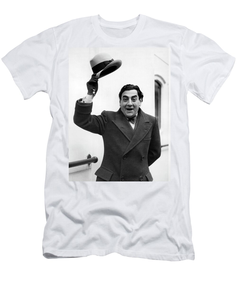 1 Person T-Shirt featuring the photograph Tito Schipa Arrives In NY by Underwood Archives