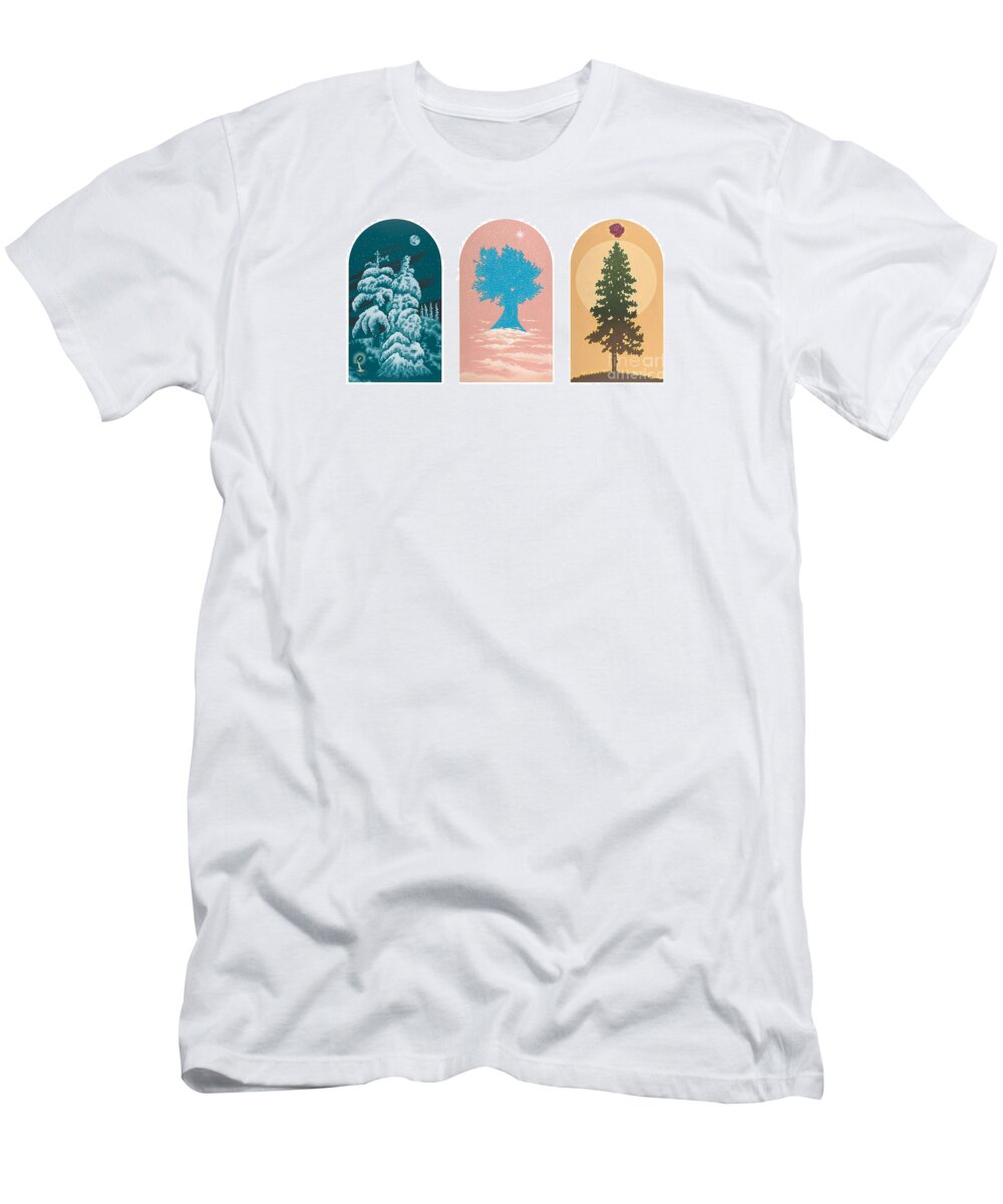 Trees T-Shirt featuring the painting Tree Triptych for Rivera Funeral Home 220 by William Hart McNichols