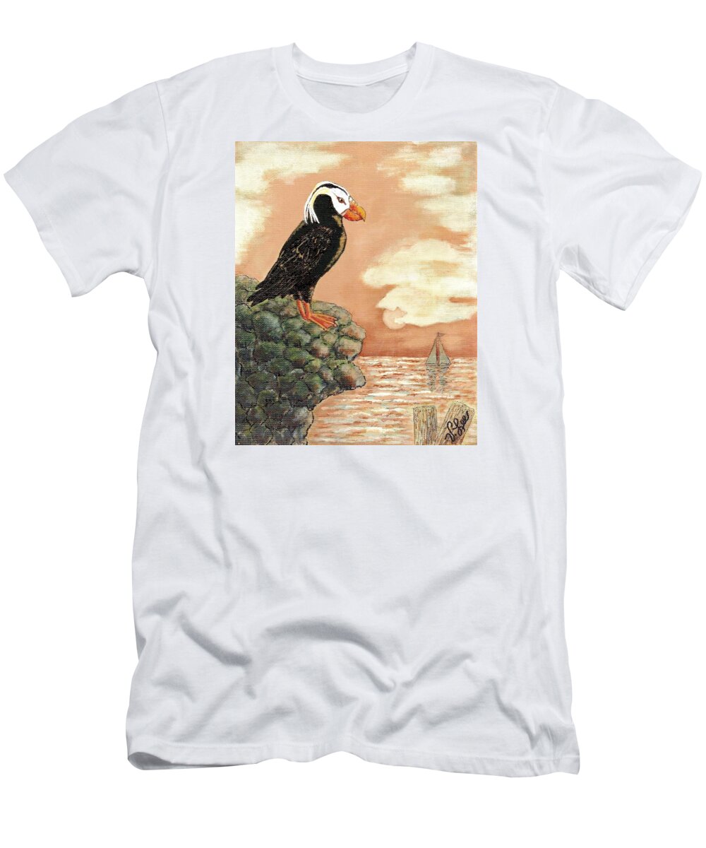 Puffin T-Shirt featuring the painting TUFTED PUFFIN at DUSK by VLee Watson