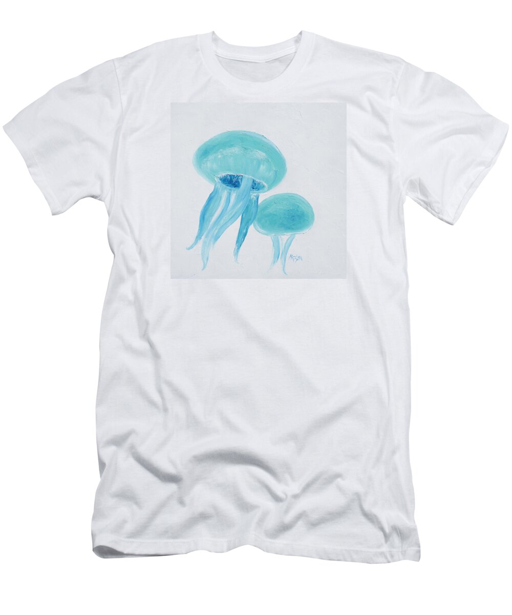Jellyfish T-Shirt featuring the painting Turquoise Jellyfish by Jan Matson