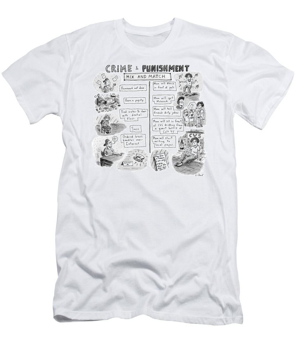 Title: T-Shirt featuring the drawing Two Columns Contain Entries. The Left Column by Roz Chast