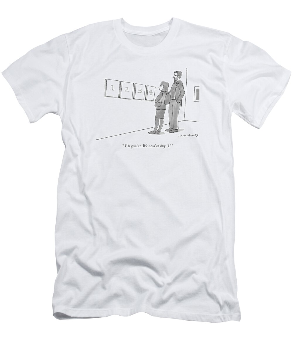 Modern Art T-Shirt featuring the drawing Two Hip-looking People In A Gallery by Michael Crawford