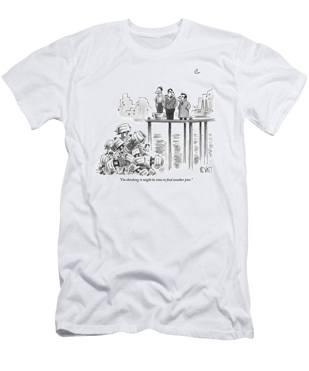 Mafia T-Shirt featuring the drawing Two Mafiosos Stand On The Edge Of A Pier by Christopher Weyant