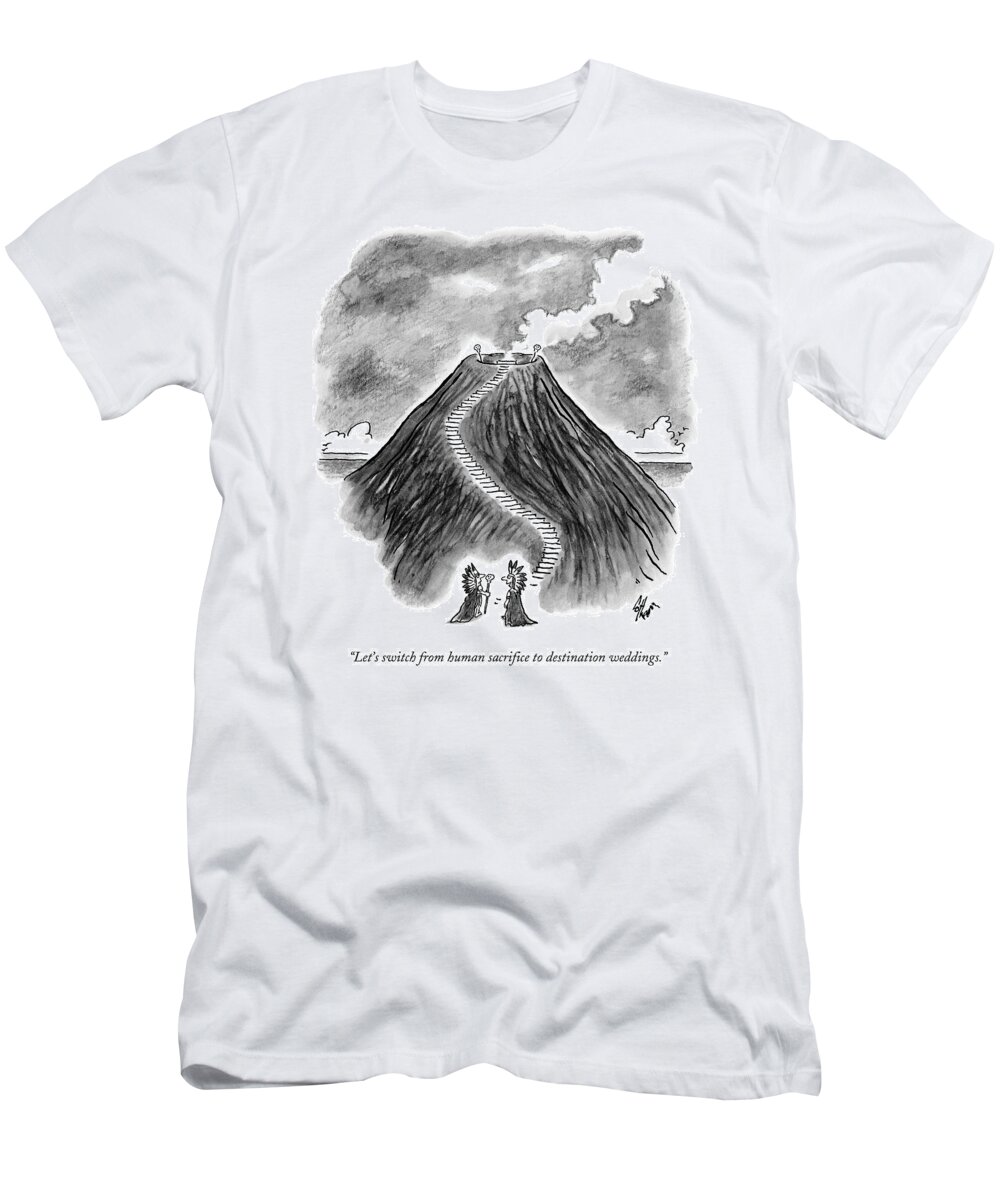 Volcano T-Shirt featuring the drawing Two Men In Headdresses And Capes Stand by Frank Cotham