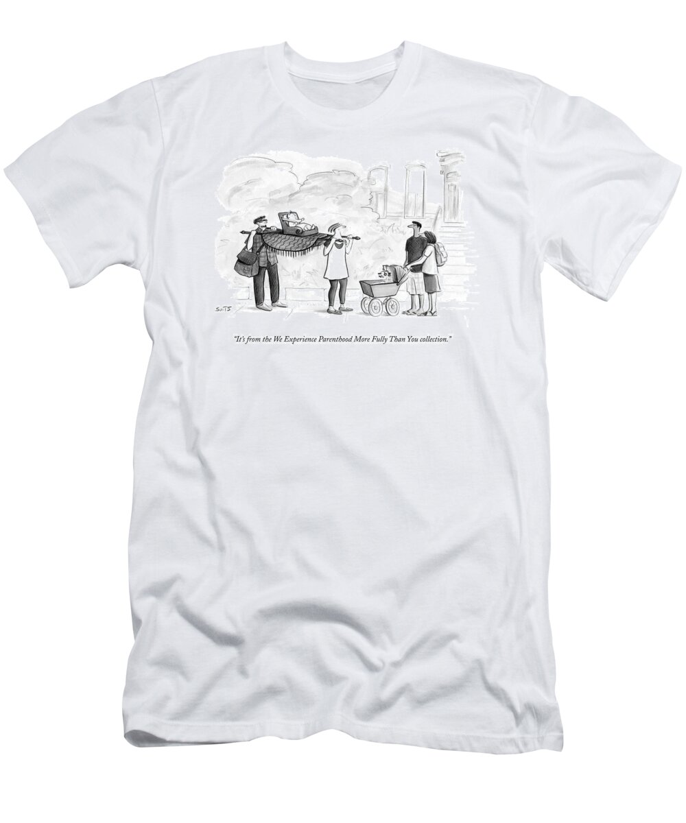 Parenting T-Shirt featuring the drawing Two Parents Carrying Their Baby On A King's by Julia Suits