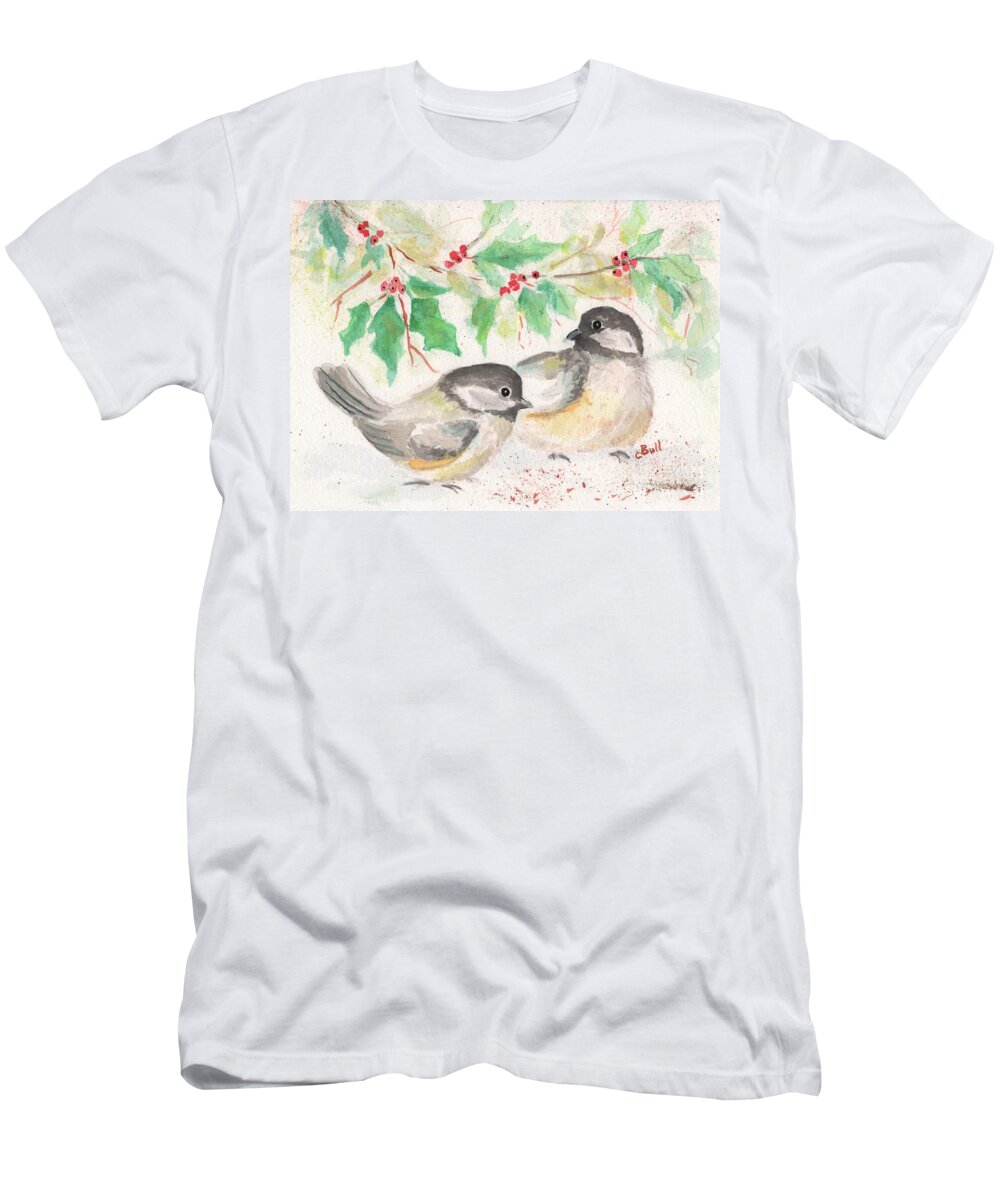 Bird T-Shirt featuring the painting Two Winter Birds by Claire Bull