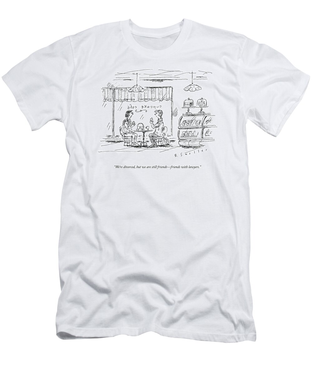 Divorce T-Shirt featuring the drawing Two Women Chat Over Coffee by Barbara Smaller