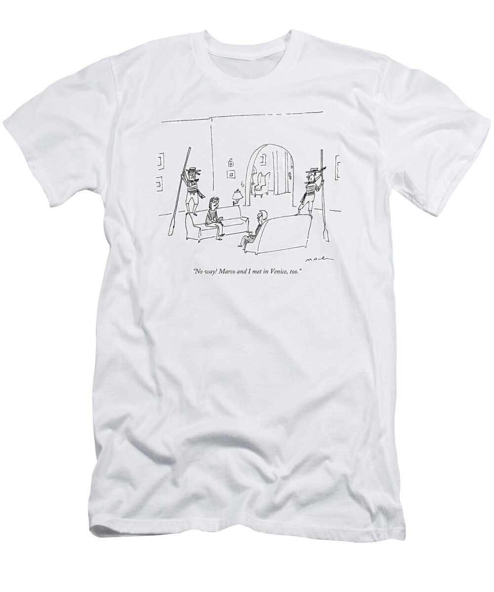 #condenastnewyorkercartoon T-Shirt featuring the drawing Two Women Converse In A Living Room by Michael Maslin