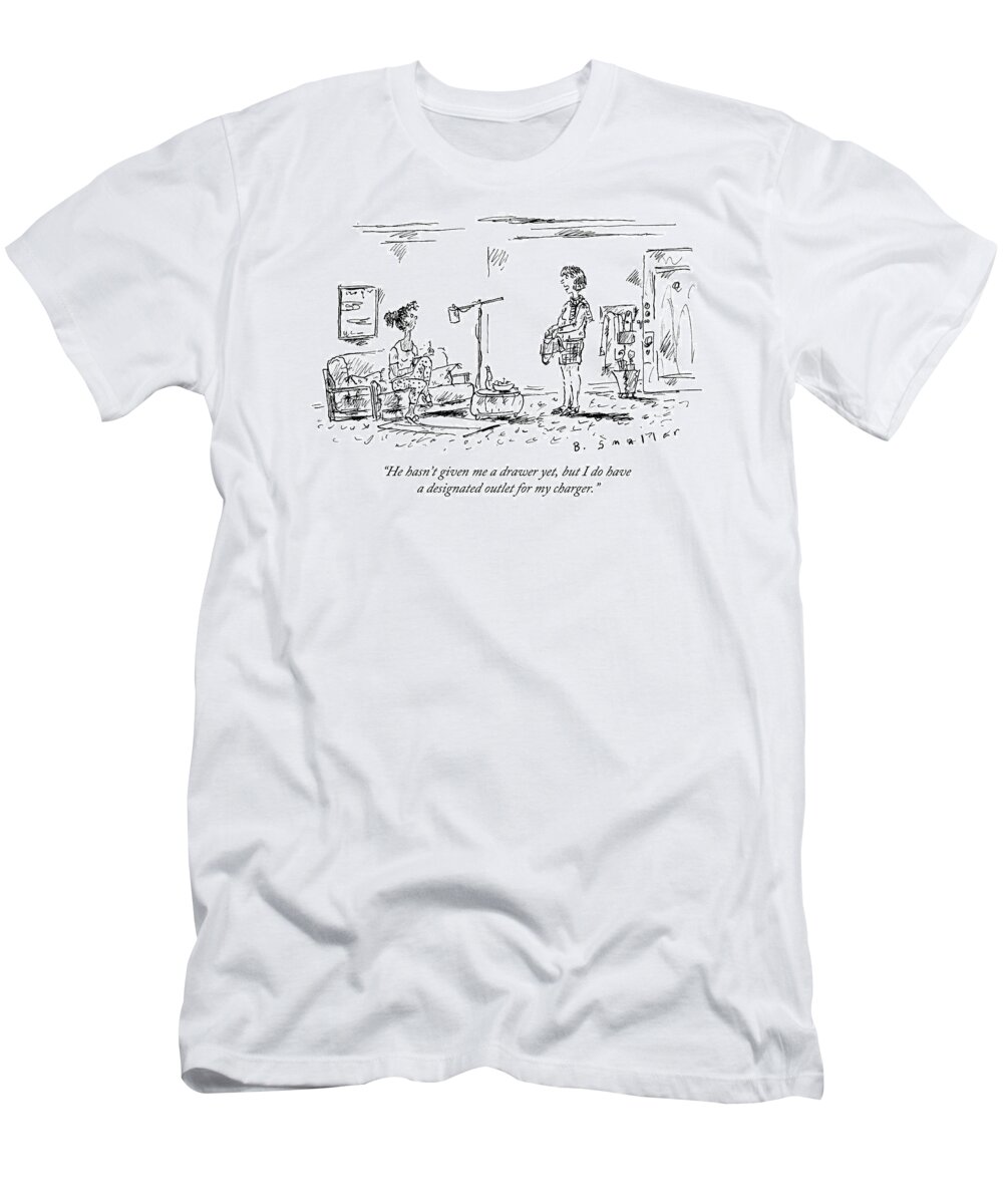 Relationships T-Shirt featuring the drawing Two Women Talk In A Living Room by Barbara Smaller