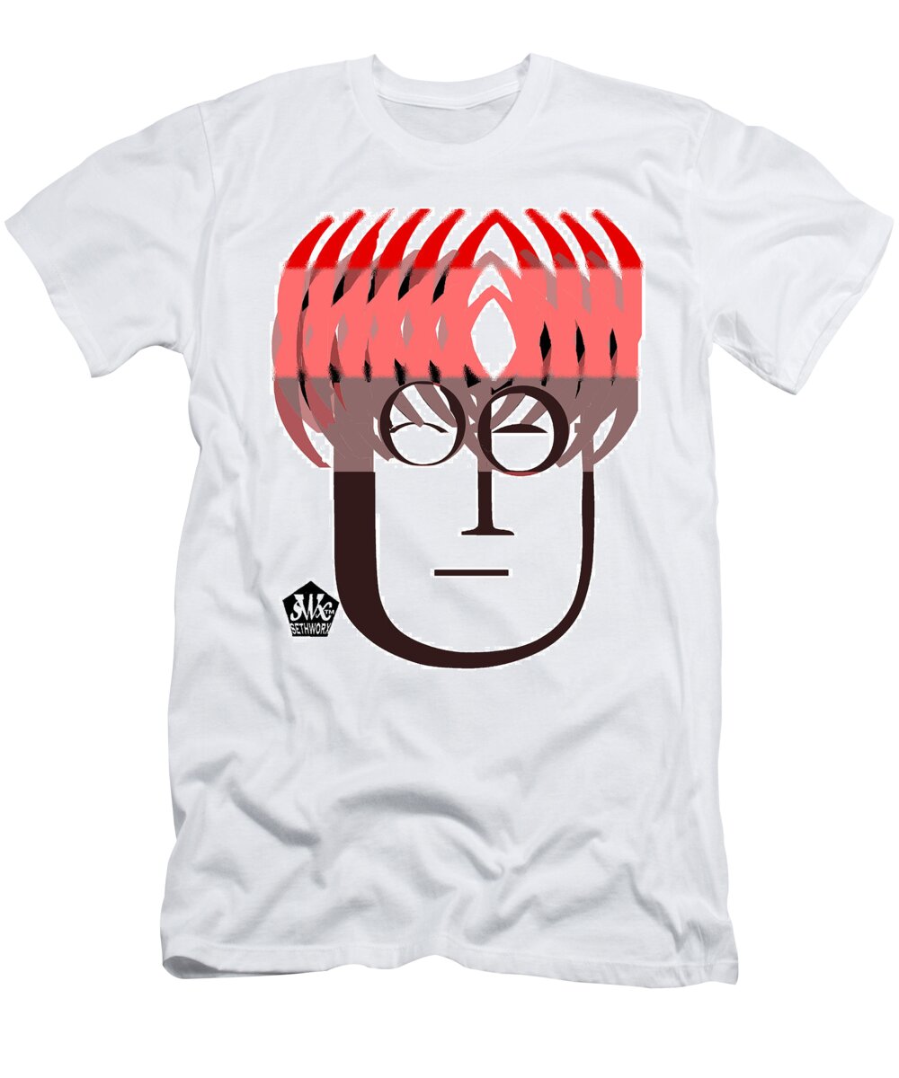 Typortraiture John Lennon T-Shirt featuring the mixed media Typortraiture John Lennon by Seth Weaver