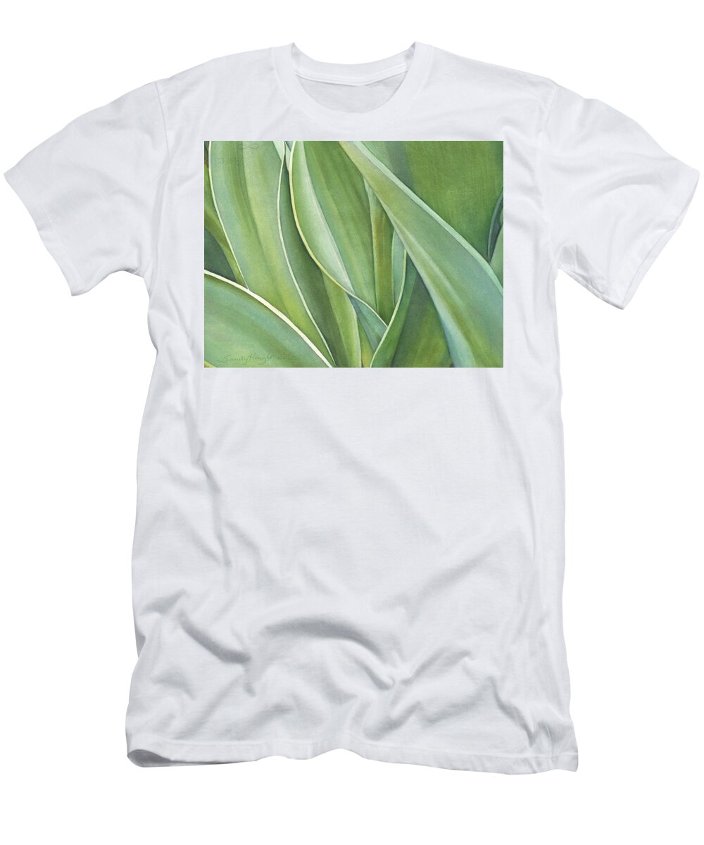 Leaves T-Shirt featuring the painting Unfolding Tulip Leaves by Sandy Haight