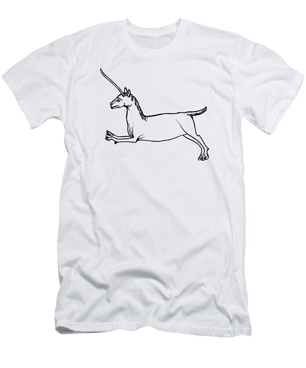 12th Century T-Shirt featuring the drawing Unicorn, 12th Century by Granger