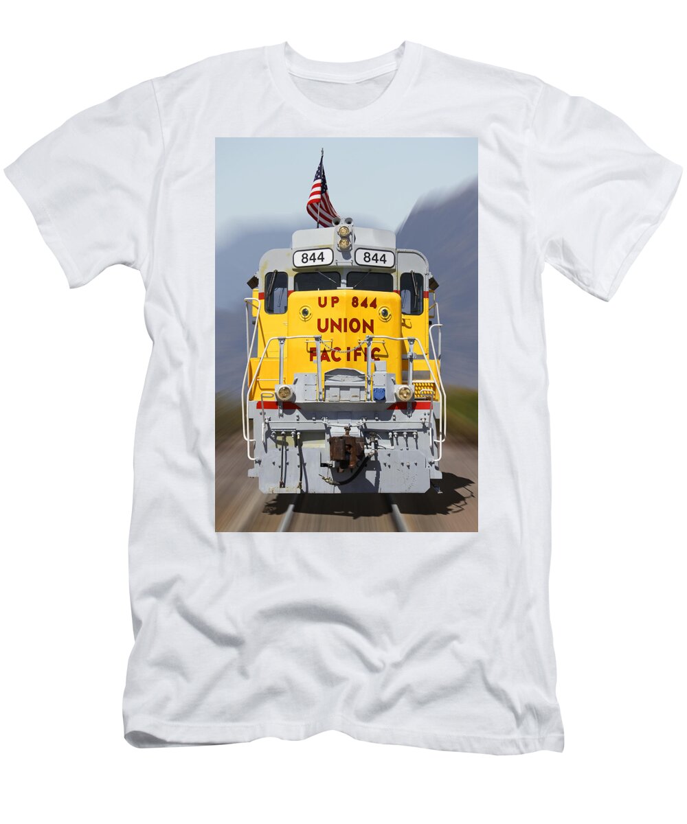 Transportation T-Shirt featuring the photograph Union Pacific 844 on the Move by Mike McGlothlen