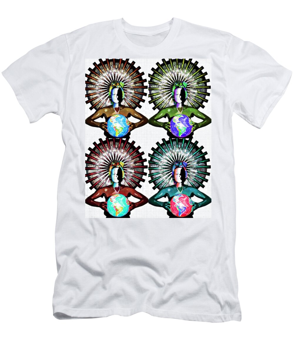 Original Art T-Shirt featuring the mixed media Unity-Love-Peace in this World by Artista Elisabet