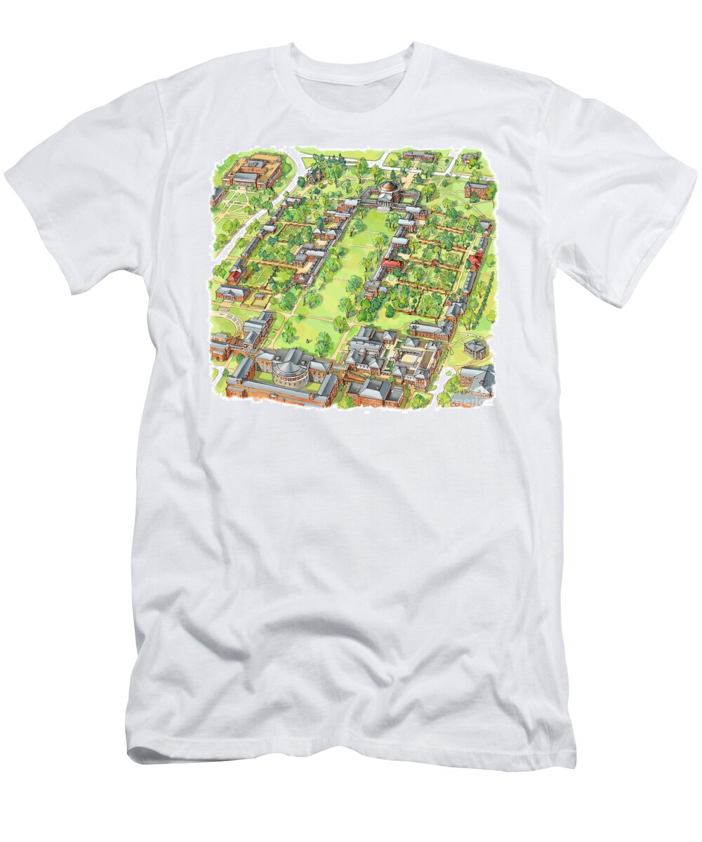Uva T-Shirt featuring the painting University of Virginia Academical Village by Maria Rabinky