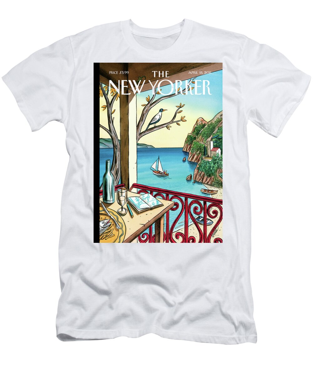 Balcony T-Shirt featuring the painting Drawing While Waiting by Jacques de Loustal