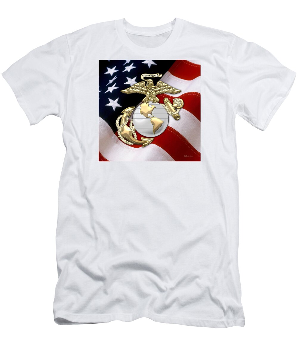 'military Insignia & Heraldry 3d' Collection By Serge Averbukh T-Shirt featuring the digital art U. S. Marine Corps - U S M C Eagle Globe and Anchor over American Flag. by Serge Averbukh