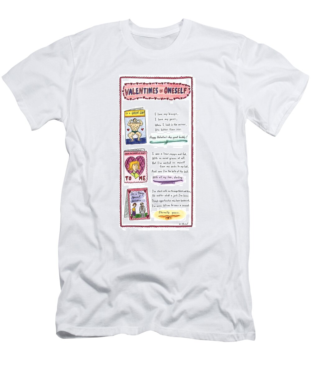 Love T-Shirt featuring the drawing Valentines For Oneself by Roz Chast