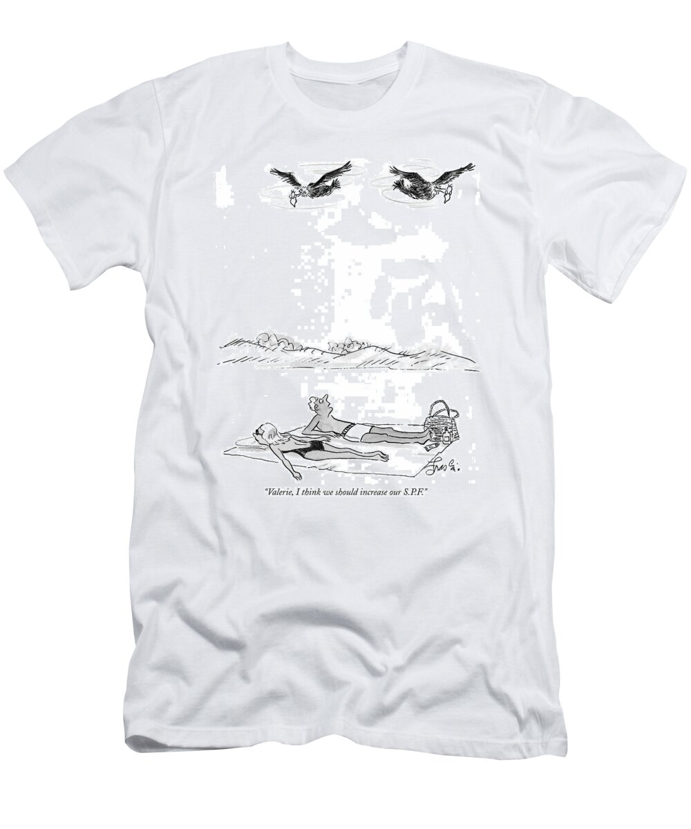 Swimming T-Shirt featuring the drawing Valerie, I Think We Should Increase Our S.p.f by Edward Frascino