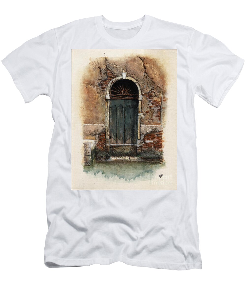 Venice T-Shirt featuring the painting Venetian door 01 Elena Yakubovich by Elena Daniel Yakubovich