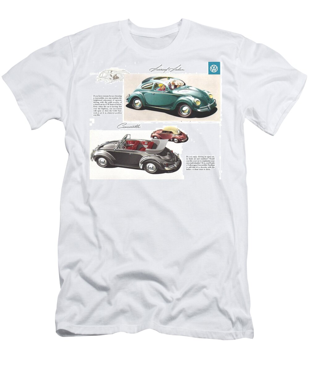 1958 T-Shirt featuring the digital art Vintage Volkswagen Advert 1958 by Georgia Clare