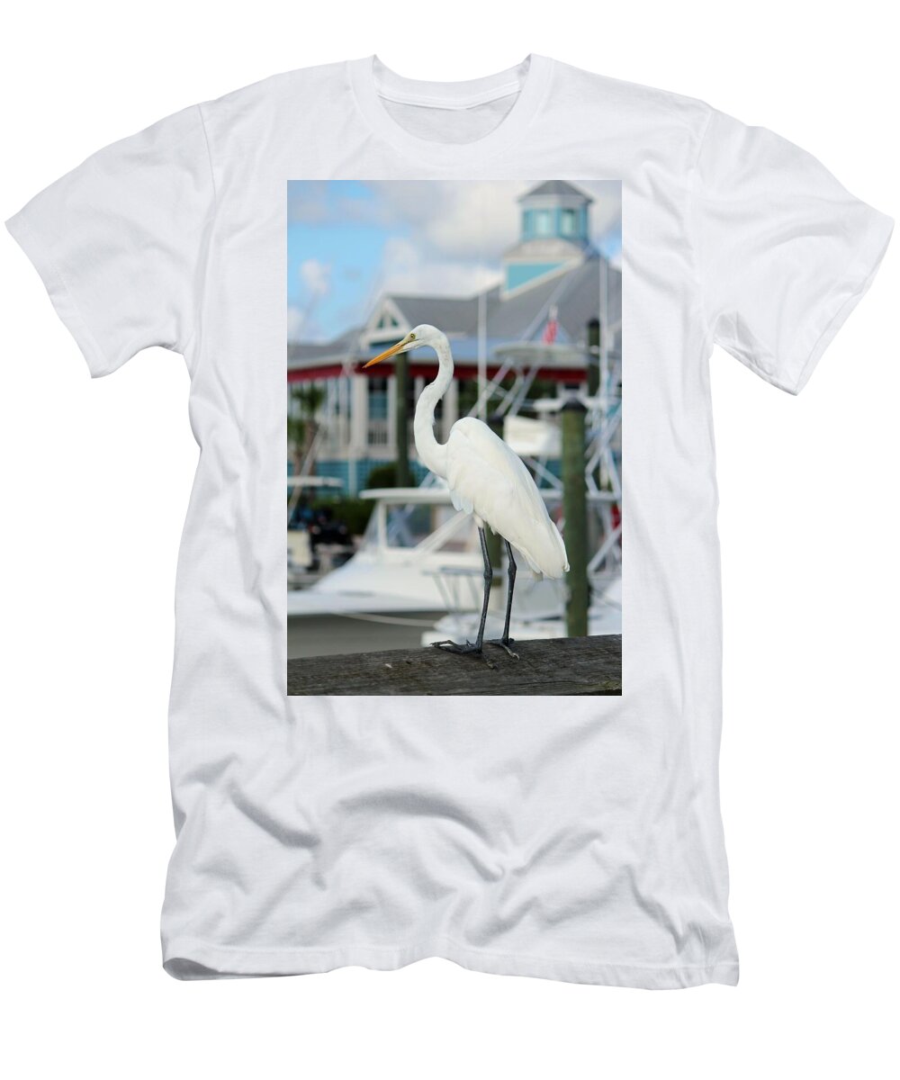 Egret T-Shirt featuring the digital art Waiting For The Boat by Cynthia Guinn