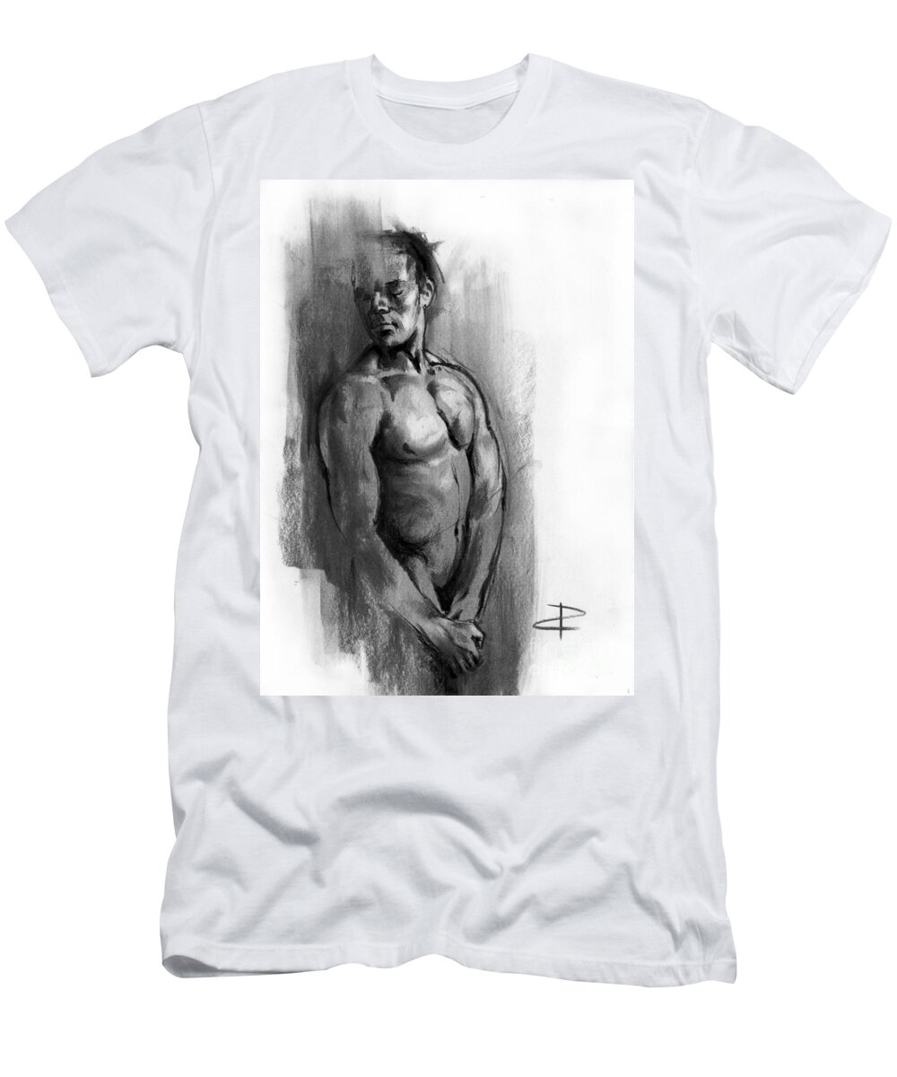 Figurative T-Shirt featuring the drawing Waiting sketch by Paul Davenport