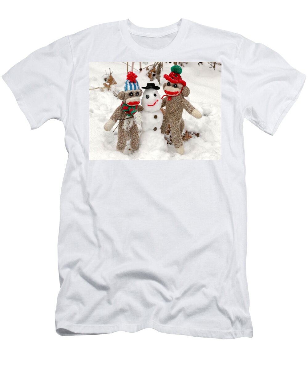 Wally T-Shirt featuring the photograph Wally and Petey Snowman by Jennifer Wheatley Wolf