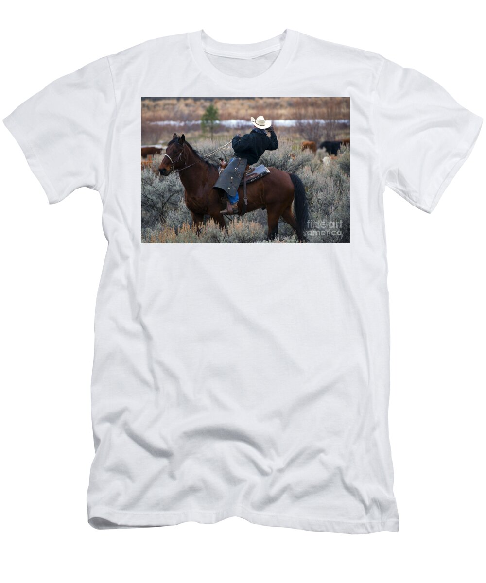 Cowboy T-Shirt featuring the photograph Watching the Herd by Michael Dawson