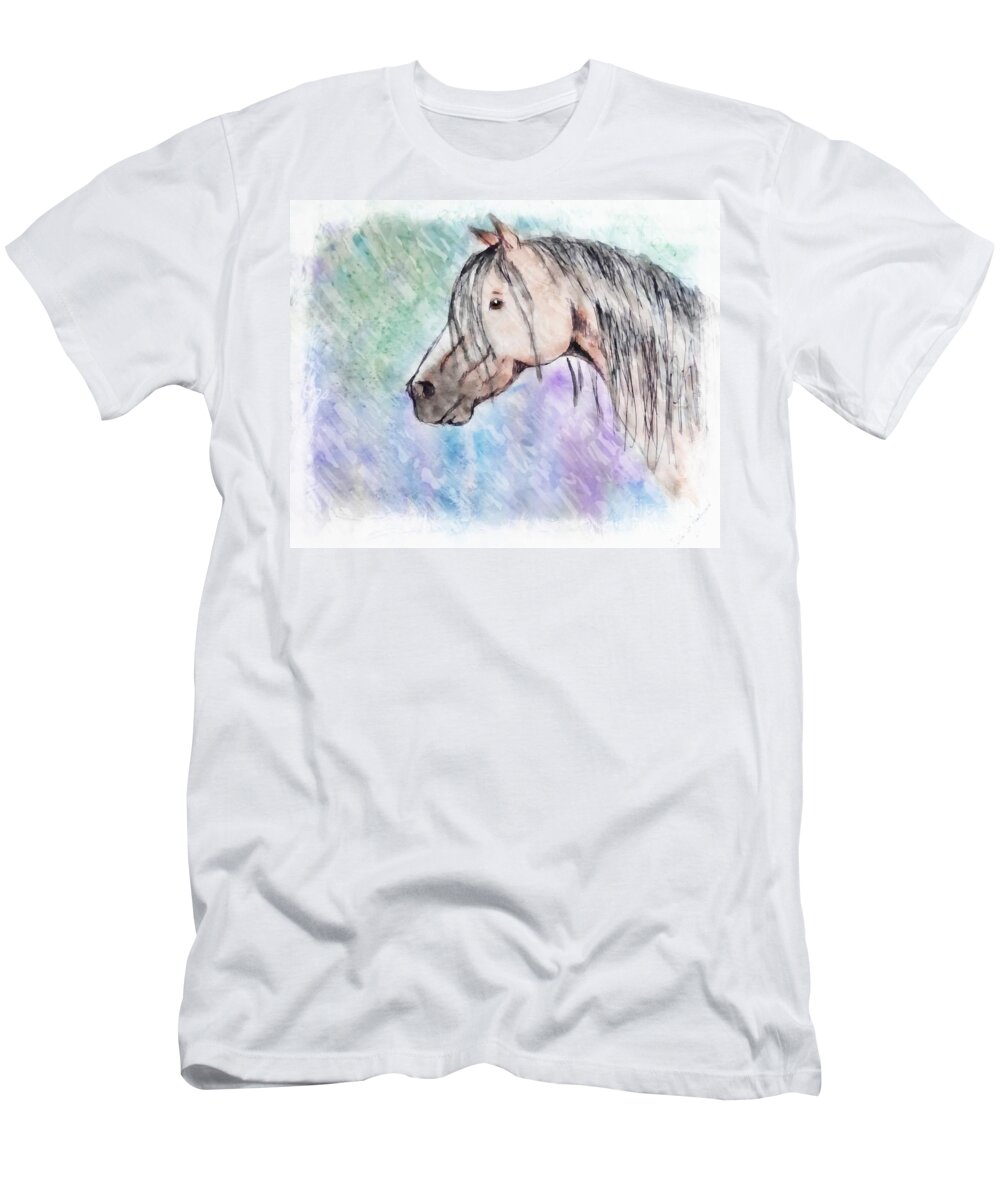 Nature T-Shirt featuring the photograph Watercolor Horse head -digital paint by Debbie Portwood