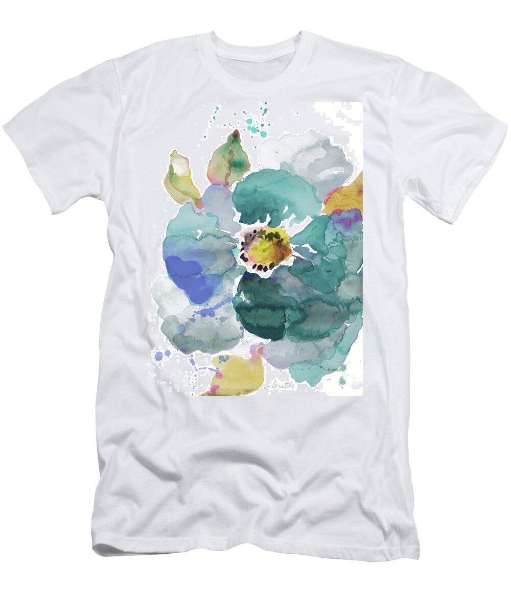 Watercolor T-Shirt featuring the painting Watercolor Modern Blue Poppy by Lanie Loreth