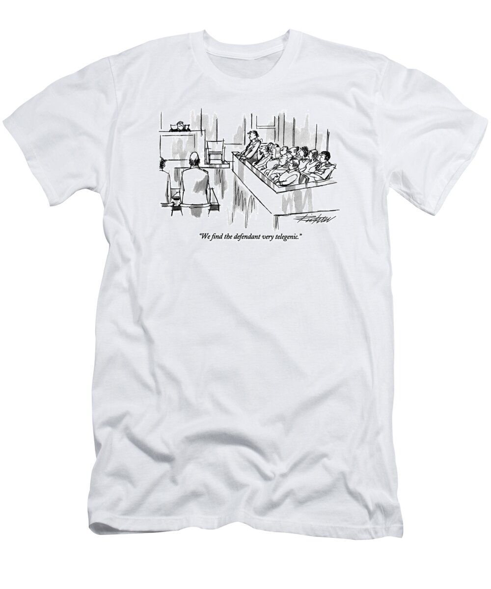 (jury Foreman Talking To Judge)
Courtrooms T-Shirt featuring the drawing We Find The Defendant Very Telegenic by Mischa Richter