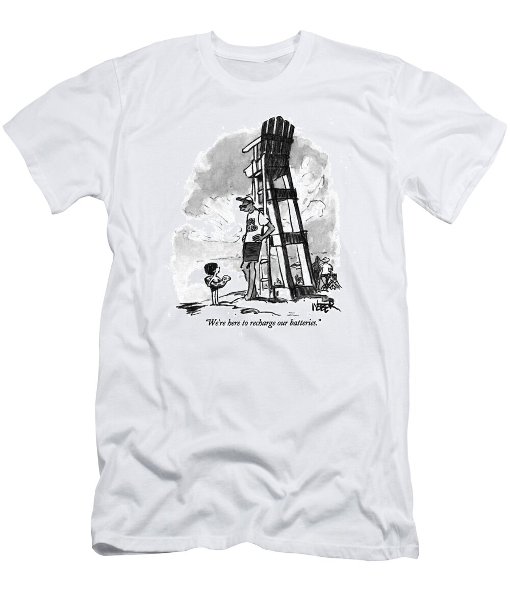 
Leisure T-Shirt featuring the drawing We're Here To Recharge Our Batteries by Robert Weber