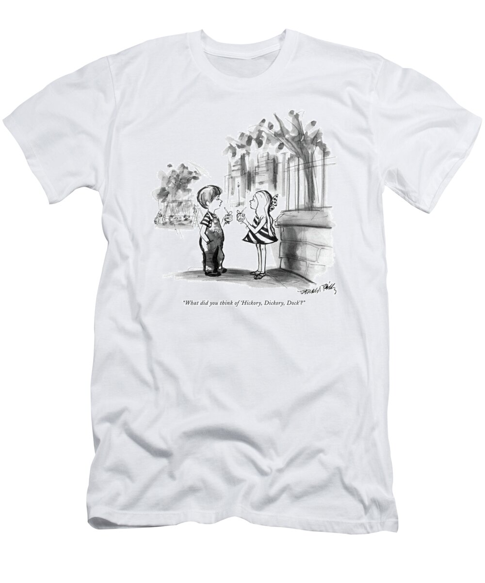 
 (little Boy To Little Girl On Playground.) Fictional Characters T-Shirt featuring the drawing What Did You Think Of 'hickory by Donald Reilly