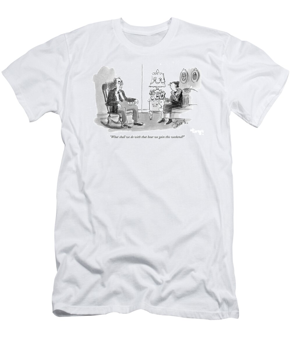 Daylight Savings Time T-Shirt featuring the drawing What Shall We Do With That Hour We Gain This by Edward Frascino