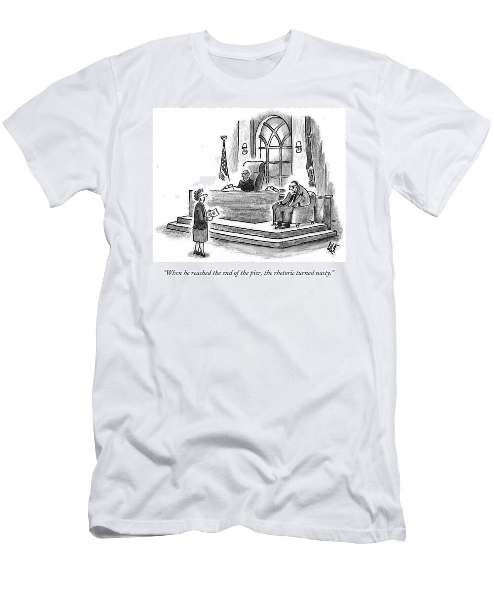 Trial T-Shirt featuring the drawing When He Reached The End Of The Pier by Frank Cotham