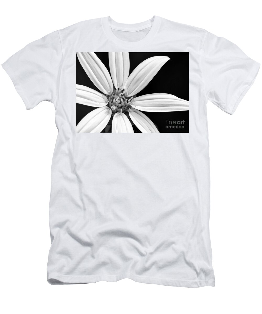 Macro T-Shirt featuring the photograph White and Black Flower Close Up by Sabrina L Ryan