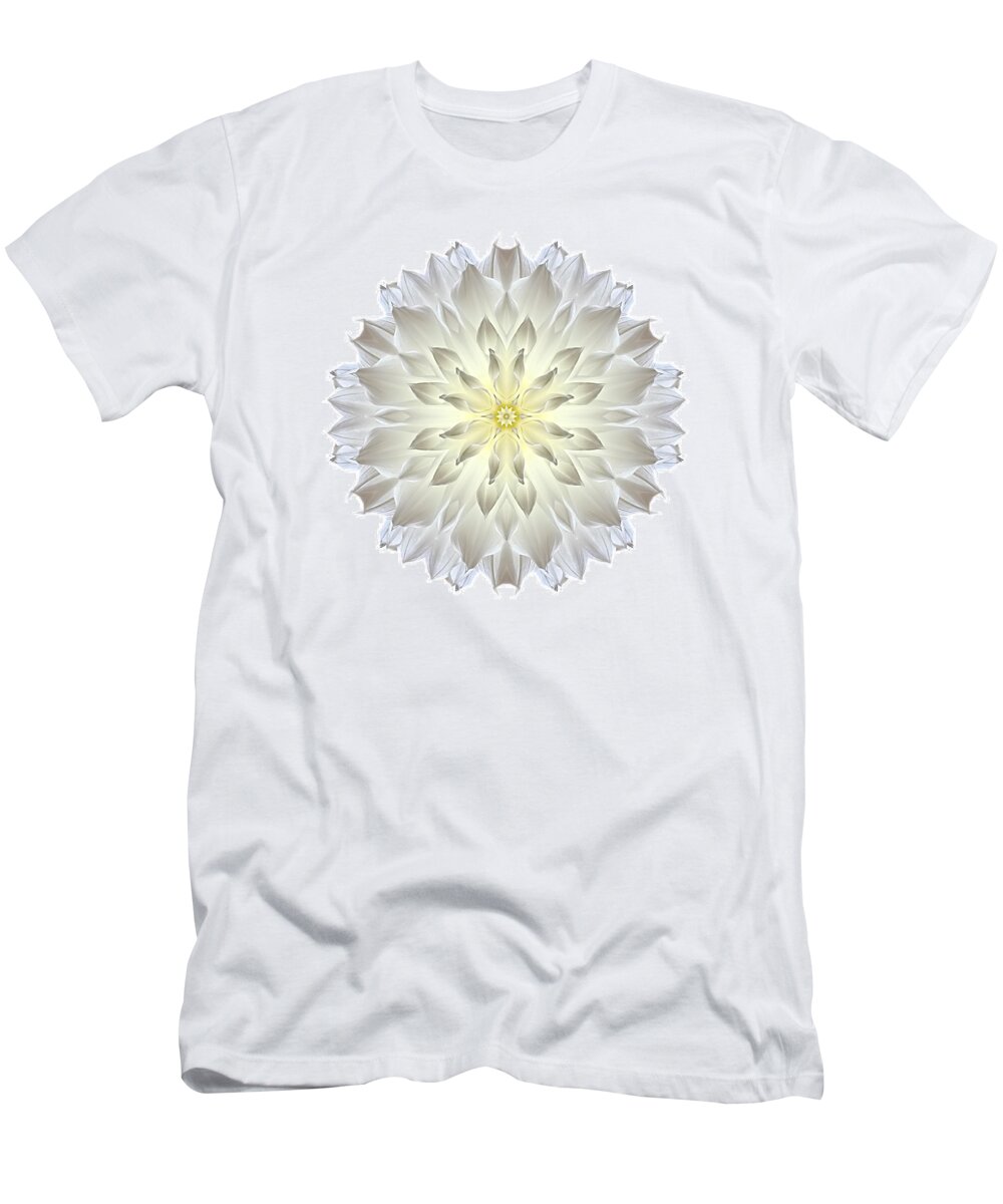 Flower T-Shirt featuring the photograph Giant White Dahlia I Flower Mandala White by David J Bookbinder